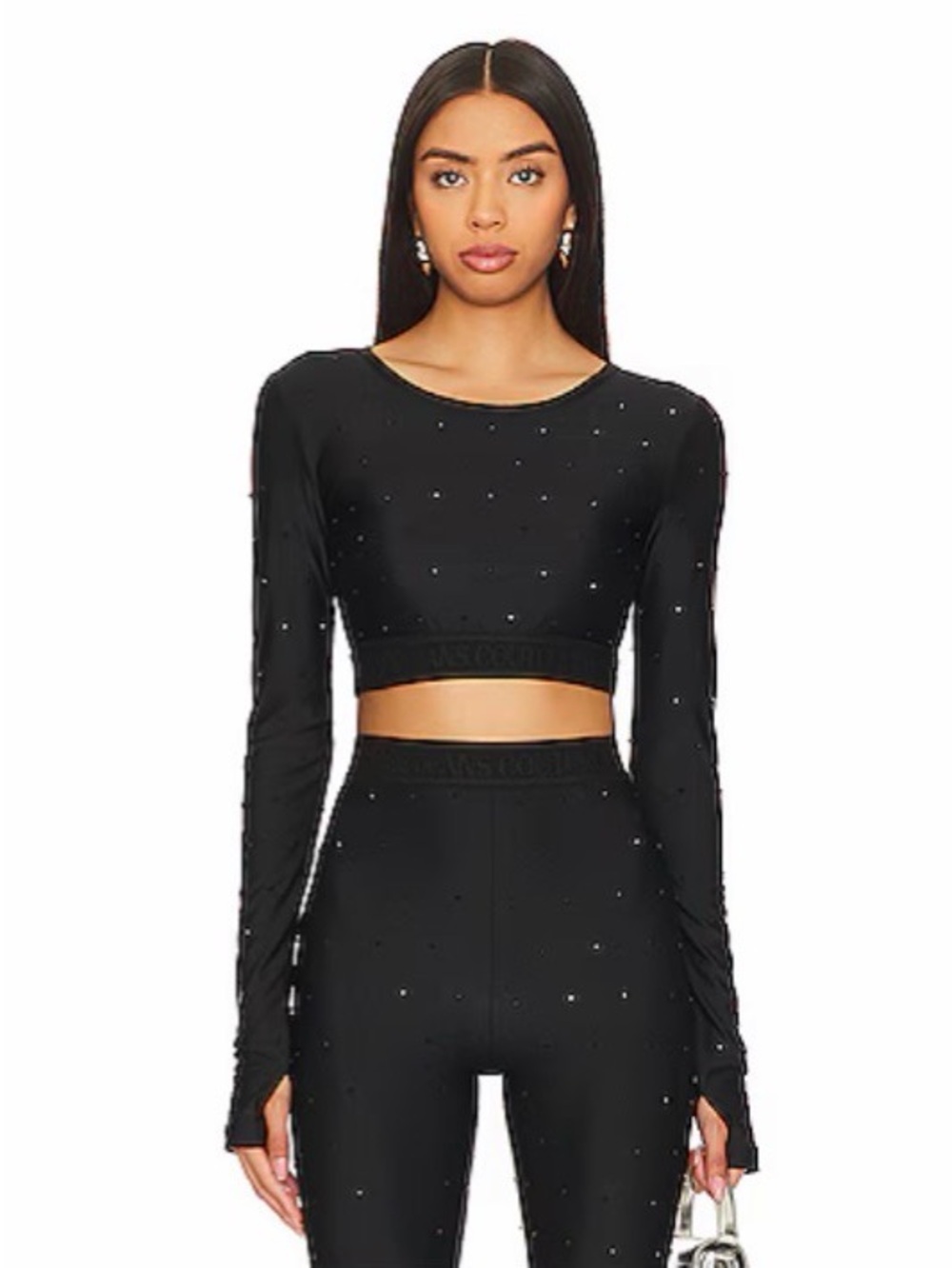Versace Jeans couture Black Rhinestone Long-Sleeve Crop Top